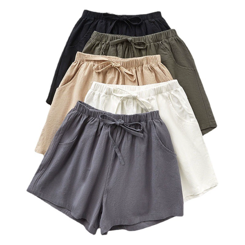 Новые шорты из хлопка и льна на весну и лето, женская верхняя одежда, тонкие А-образные широкие штанины с высокой талией, стройнящие большие размеры, Свободные повседневные шорты для женщин