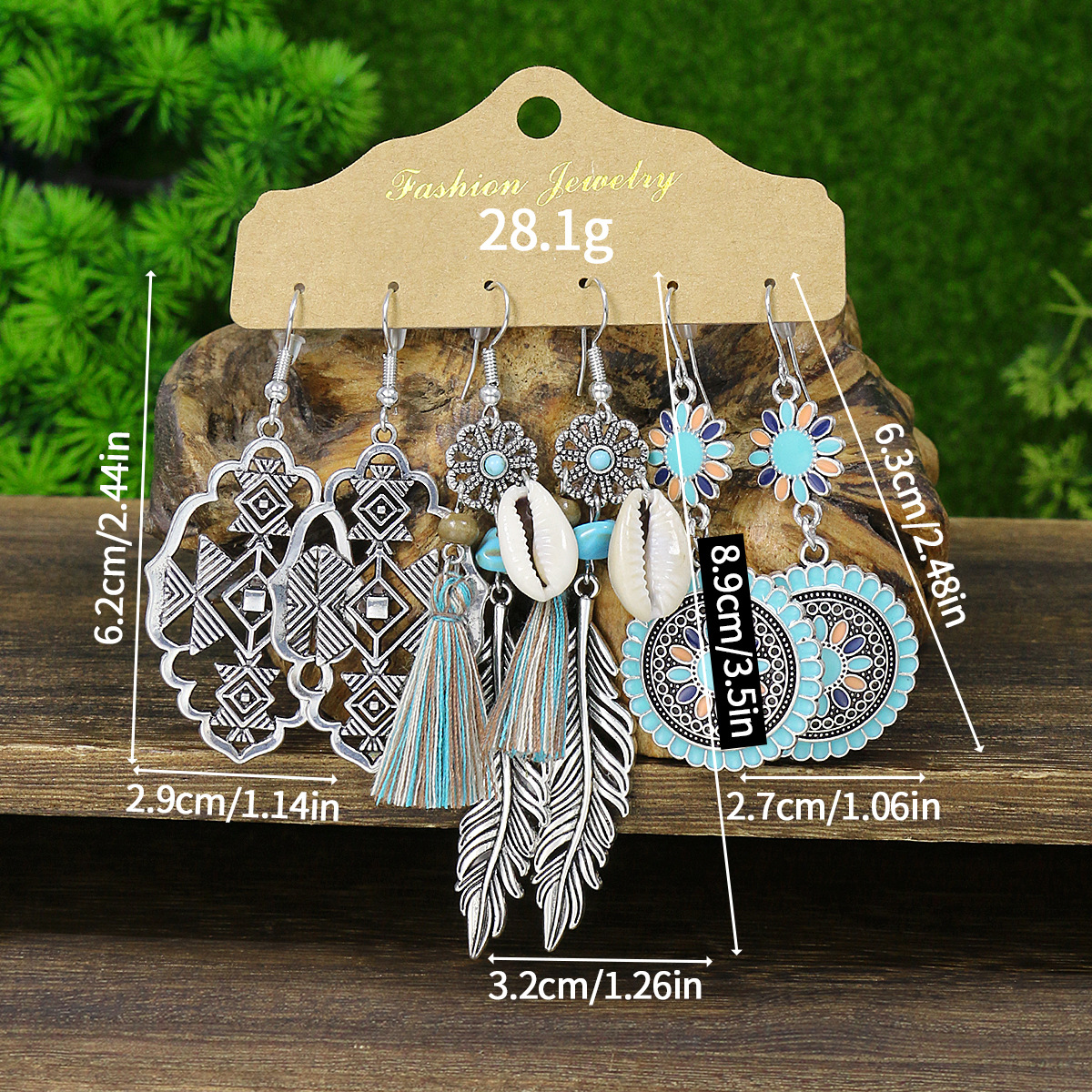 1 Set Retro Color Block Chain Alloy Drop Earrings display picture 2