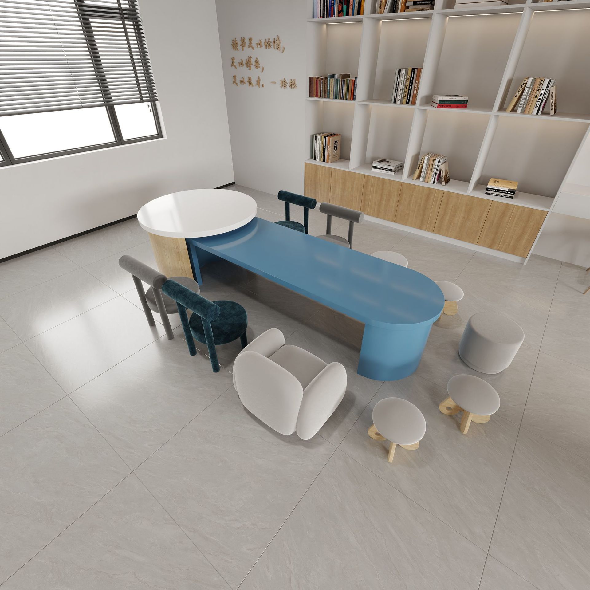 Children's Early Education Training Institution Kindergarten Entertainment Area Sales Department Reading Area Handmade Painting Table Learning Table and Chairs