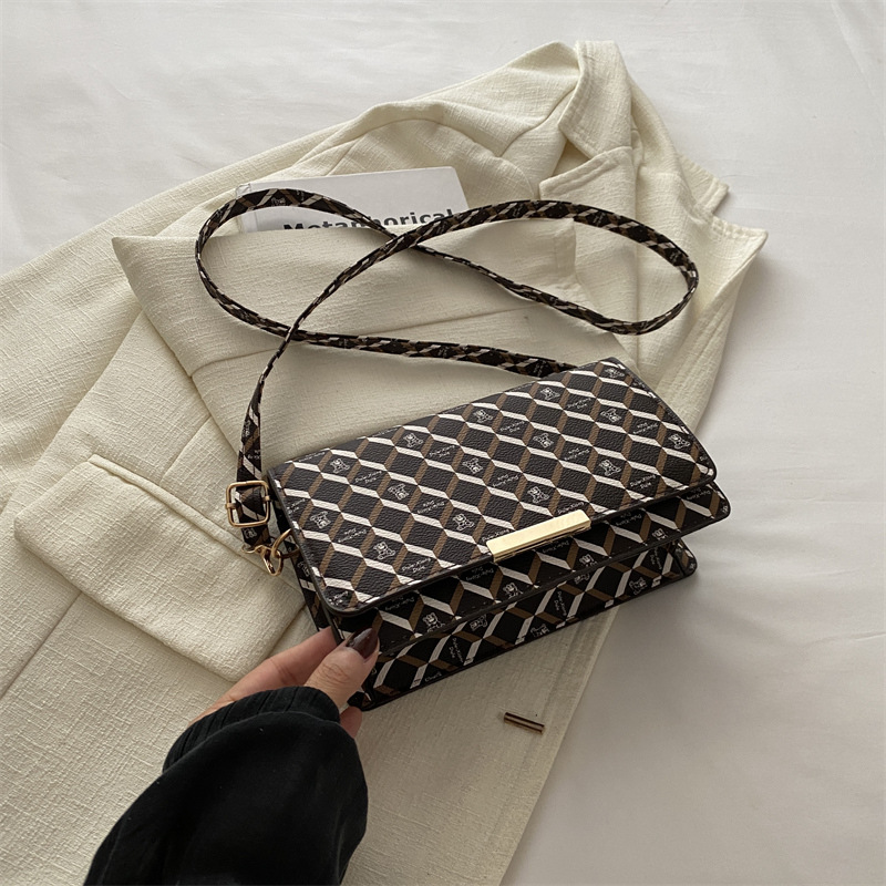 Bolsa pequeña de lujo ligera de estilo extranjero estilo coreano impresión a cuadros de diamante de todos los días de viaje al trabajo bolso de hombro