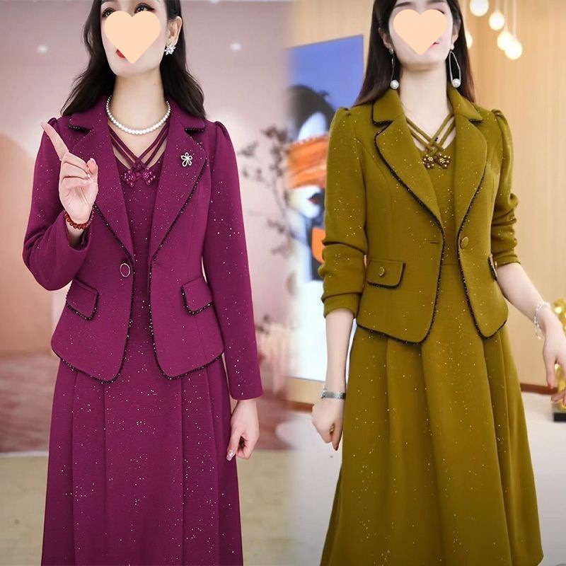 シングル/スーツのスーツのスカートの女性春秋2025の新しいファッションの修身の年齢のワンピースの2つのセットの女性|undefined