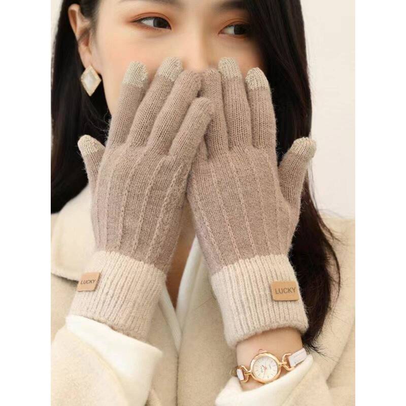 秋冬保暖手套女士加厚加绒简约时尚防寒户外骑行车针织保暖手套|undefined
