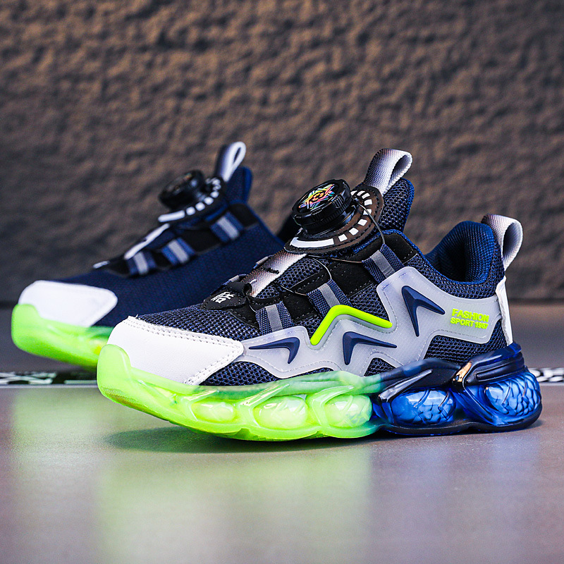 2025 verano nuevo botón giratorio zapatos de malla estudiantes zapatos de correr ligeros zapatos transpirables ociosos para niños