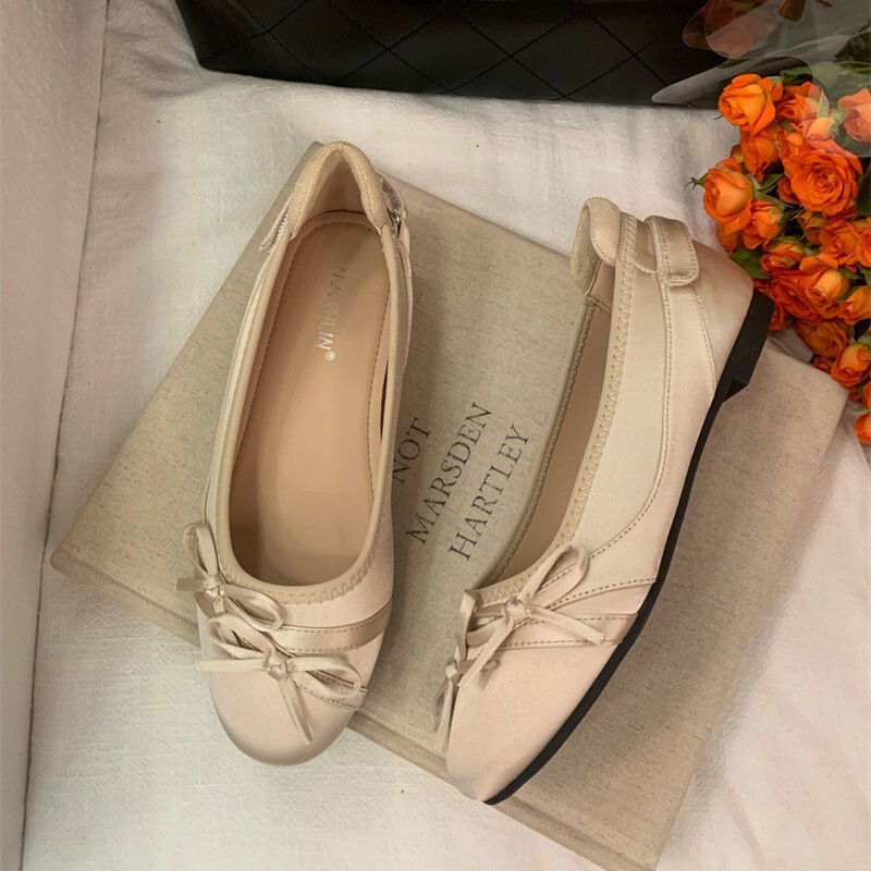 Nuoqilin Korean-Style Bowknot Ballet Mary Jane Shoes for Women, Summer Flat Shallow Mouth Single Shoes, Soft Sole Versatile Commuter Shoes