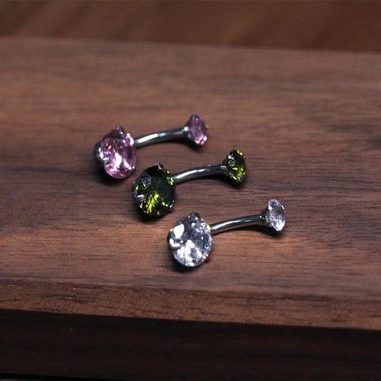 Piercing nombril en acier titane multicolore double zircon_voghion.com