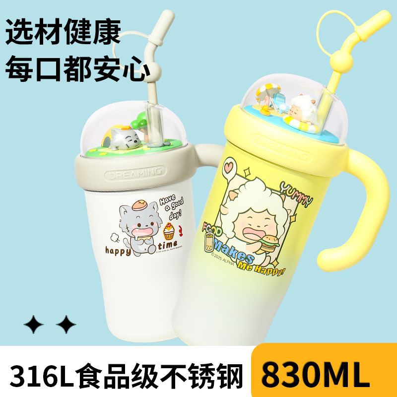2025新款喜羊羊与灰太狼咕咚景观杯316大容量可爱卡通吸管冰霸杯