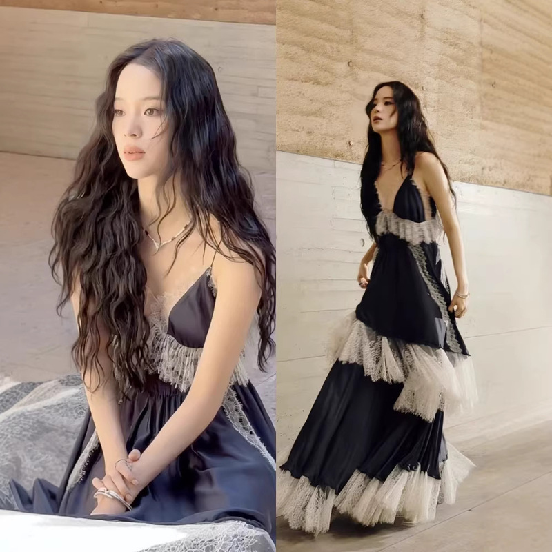 Vietnamese Designer 2026 Early Spring Resort-Style Dress with Lace Splicing, Niche Design Satin Gown, Birthday Dress Vietnamese Designer 2026 Early Spring Resort-Style Dress with Lace Splicing, Niche Design Satin Gown, Birthday Dress