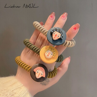 the republic of korea East new pattern Morandi Telephone line Hairpin Oil Painting Cartoon Hair rope Simplicity Ponytail rubber string
