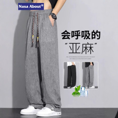 NASA男性夏綿麻ズボン薄手2025新型ゆるい快適ストレート通気亜麻カジュアルパンツ