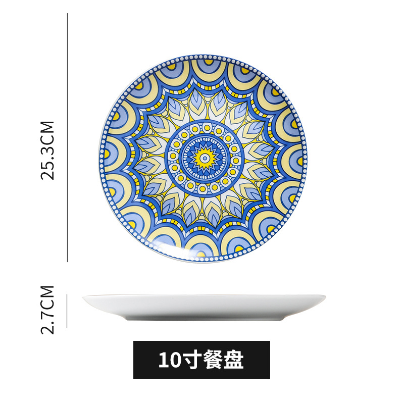 Placa de vajilla de cerámica placa pintada a mano Bohemia placa plana decorativa decoración de pared plato doméstico placa poco profunda placa occidental