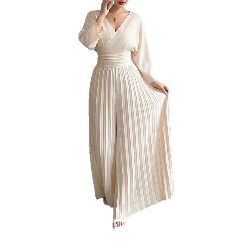 Novedad 2026: Mono de verano para mujer, estilo europeo y americano, elegante, de color liso, con pliegues y cintura ajustada, de pierna ancha. image 7