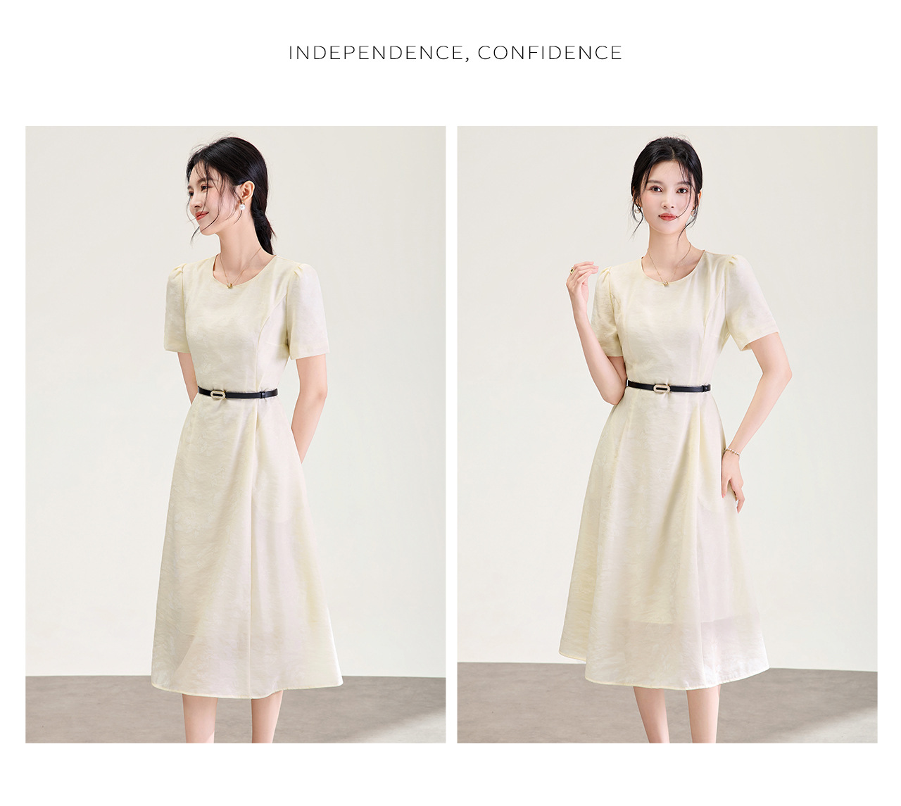 Đầm maxi nữ thắt eo họa tiết bướm jacquard kiểu Pháp — màu be chi tiết 13