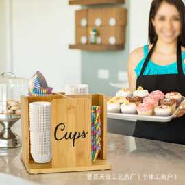 跨境木质一次性纸杯收纳盒烘培蛋糕纸托奶茶咖啡店取杯器收纳盒