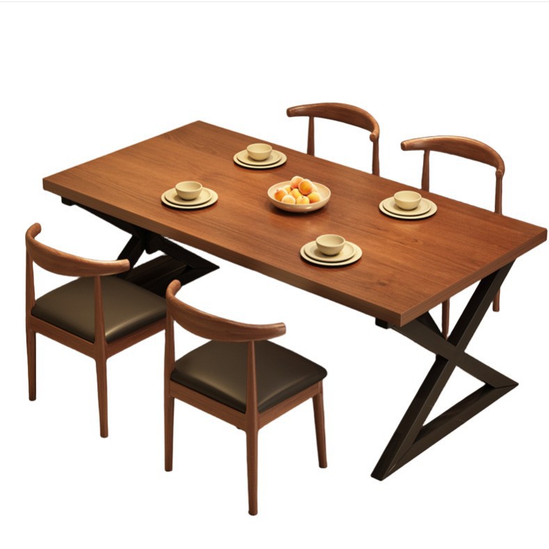 Mesa de comedor comercial de color nuez, mesa de comedor rectangular, mesa de comedor de restaurante 2025, nueva combinación de mesa de comedor de café y silla