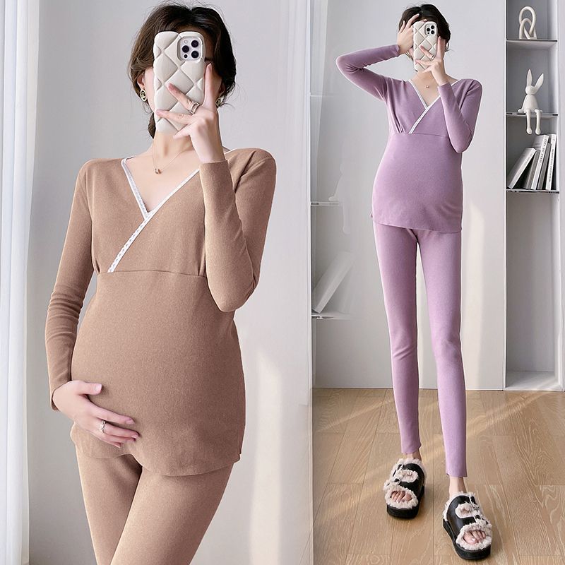 冬孕妇德绒保暖套装秋衣秋裤保暖套装睡衣怀孕期秋冬季保暖月子服