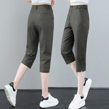 时尚宽松显瘦妈妈装夏裤子纯棉宽松七分裤女士简约休闲裤现货批发