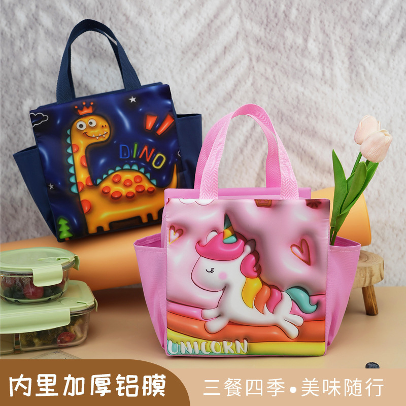 Cartoon doble bolsillo bolsas de aislamiento de mano bolsas de almuerzo de patrón de expansión picnic paquetes de hielo lindos paquetes de almuerzo de bento