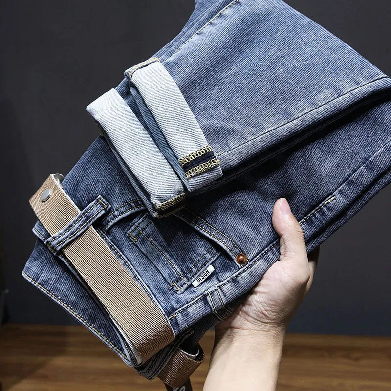 Printemps nouveau haut de gamme léger luxe jeans hommes marque tendance tissu doux coupe slim décontracté petite jambe droite pantalons longs_voghion.com