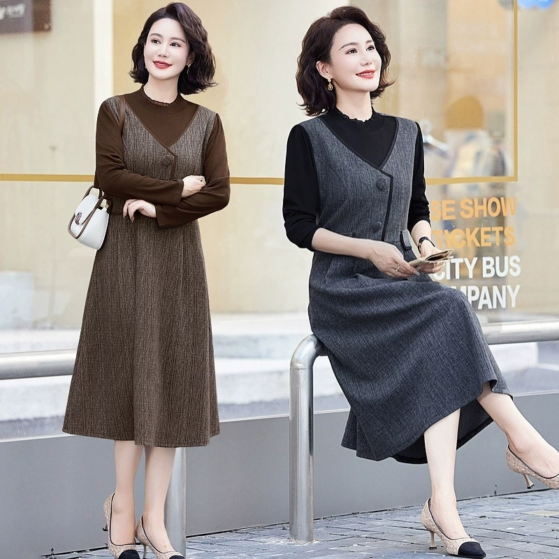 Среднее и старое женское модное платье из двух частей весной 2025 новая талия тонкая мама нижняя юбка