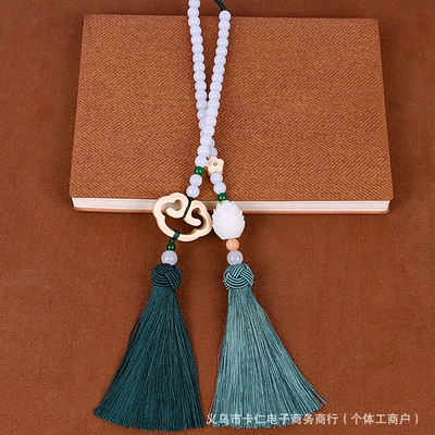 Car hanging Boxwood Small Buddha Car Pendant - xiangyun-ruyi-buckle-double-tassel-green