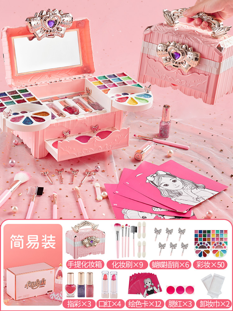 Cosméticos para niños al por mayor, caja de maquillaje no tóxica, aceite, lápiz labial, juguete, traje especial para niñas de 3-6 años, juego de casa 4-5