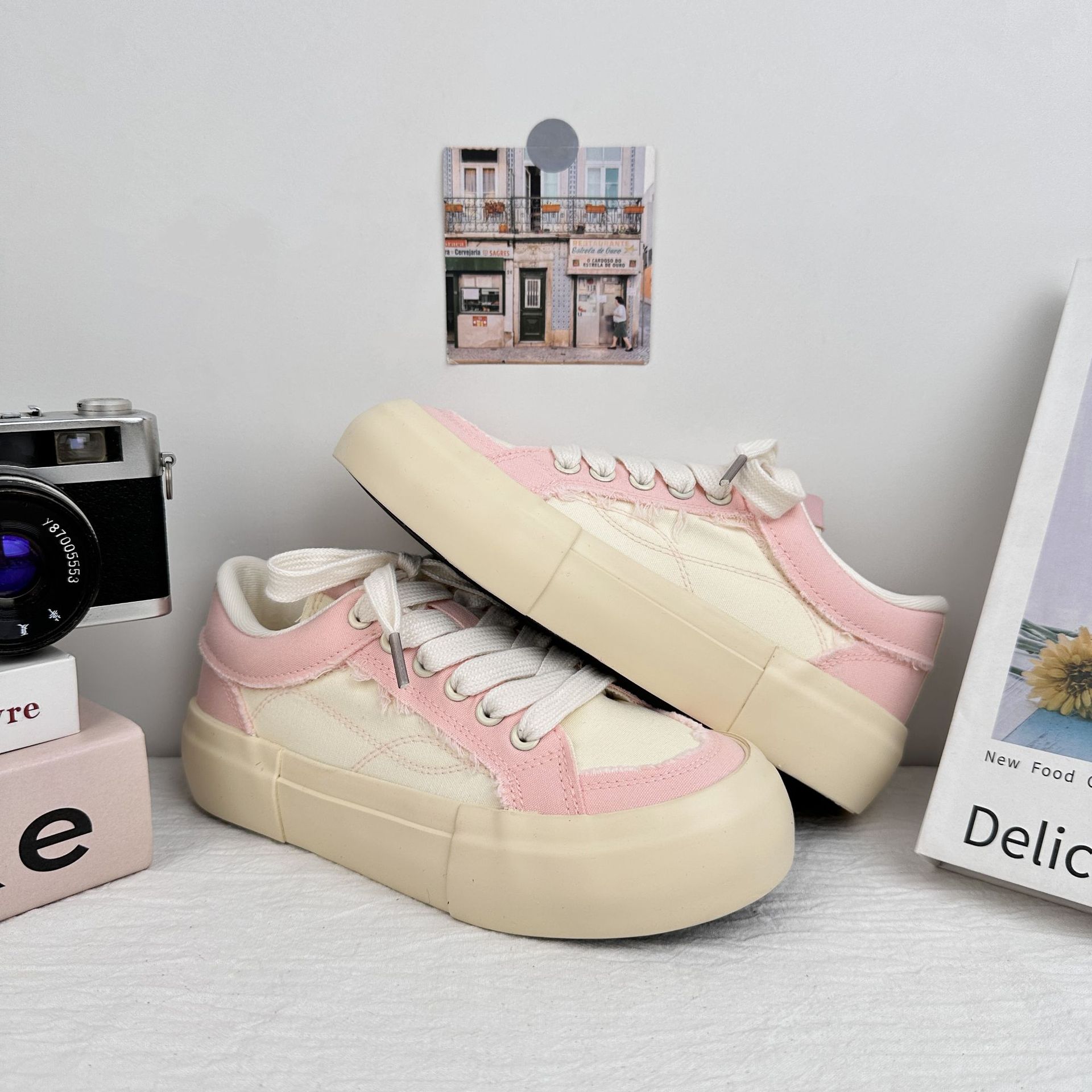 Zapatos de lona de fondo grueso de ondas distantes para mujeres 2025 nuevo verano transpirable delgado versátil zapatos blancos casuales zapatos de patinaje image 8