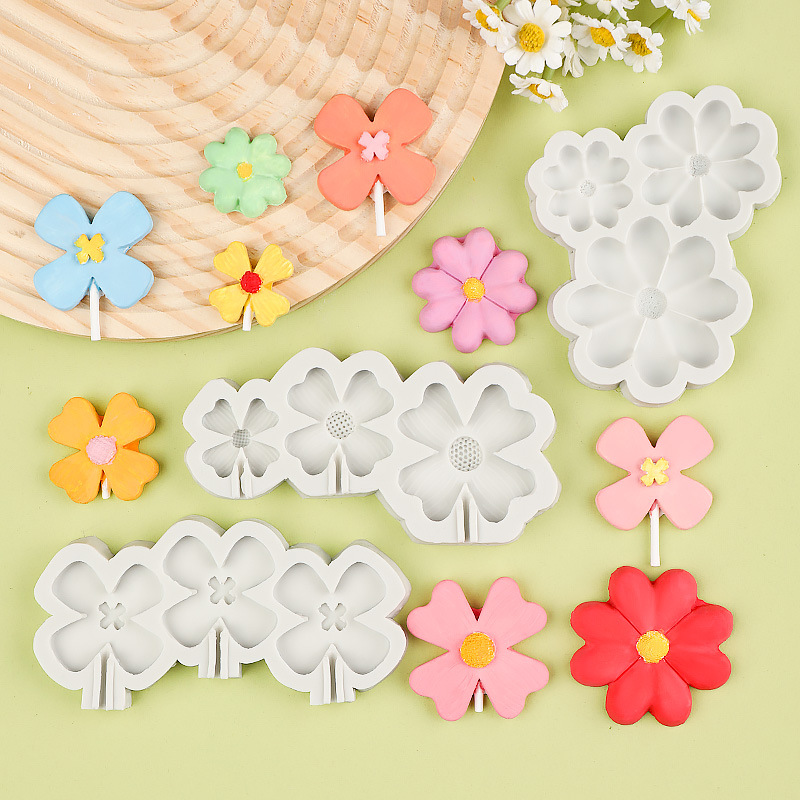 Nueva flor girasol trébol de cuatro hojas molde de silicona molde de hoja de yeso de aromaterapia de marca de decoración de pastel de chocolate