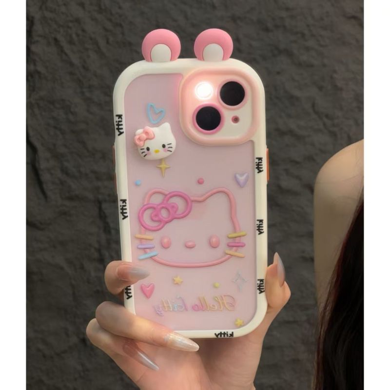 KT 猫耳ホルダー Apple 16Pro クリーム 携帯電話ケース 透明 iPhone15Promax 携帯電話ケース オールインクルーシブ|undefined