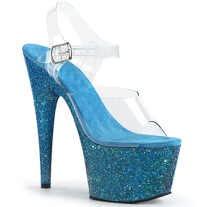 17cm Pole Dance High Heels Stiletto Nightclub Super High Heel Sexy Platform Sandals Glitter Fish Mouth Women Transparent