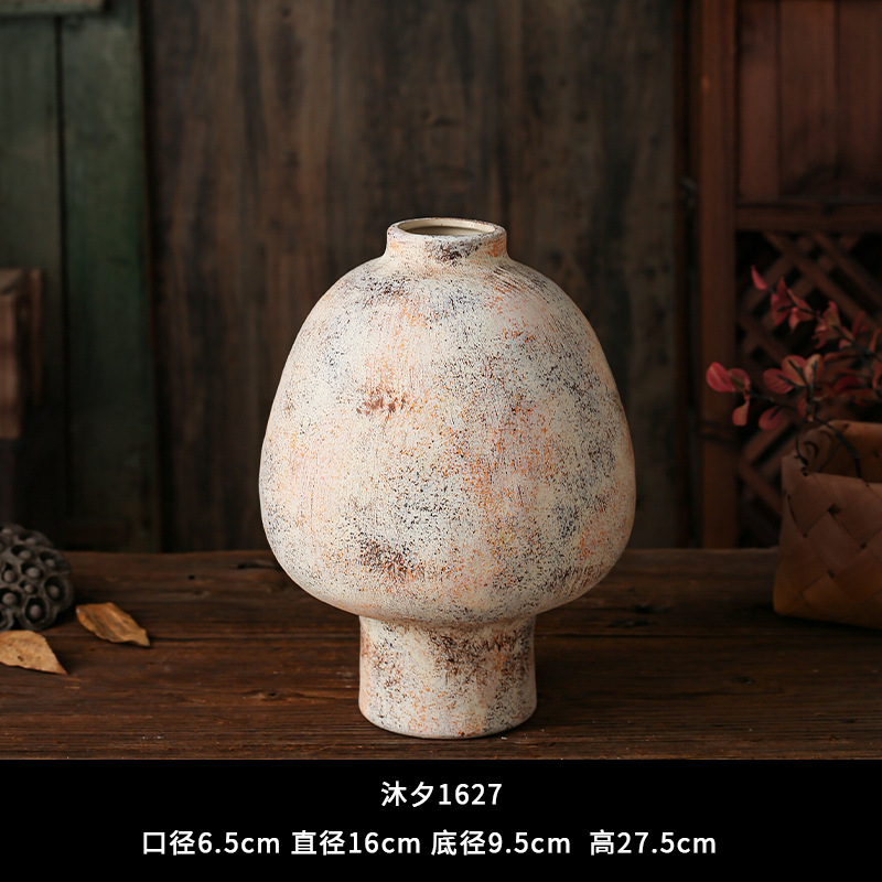 セラミック花瓶、レトロなわびさびスタイルのB&B装飾、中世の粗い陶器アートフラワーアレンジメント、家庭用家具、陶器のポット