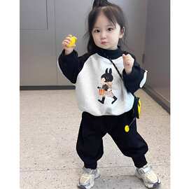 女童春秋季2024新款卫衣男童卫裤两件套小童拼接上衣长裤韩版休6