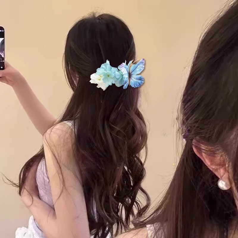 春夏の雰囲気の模擬花のヘアピン、美しいサイドヘッドドレス、ヘアアクセサリー、海辺の写真撮影、高級ヘアピン|undefined