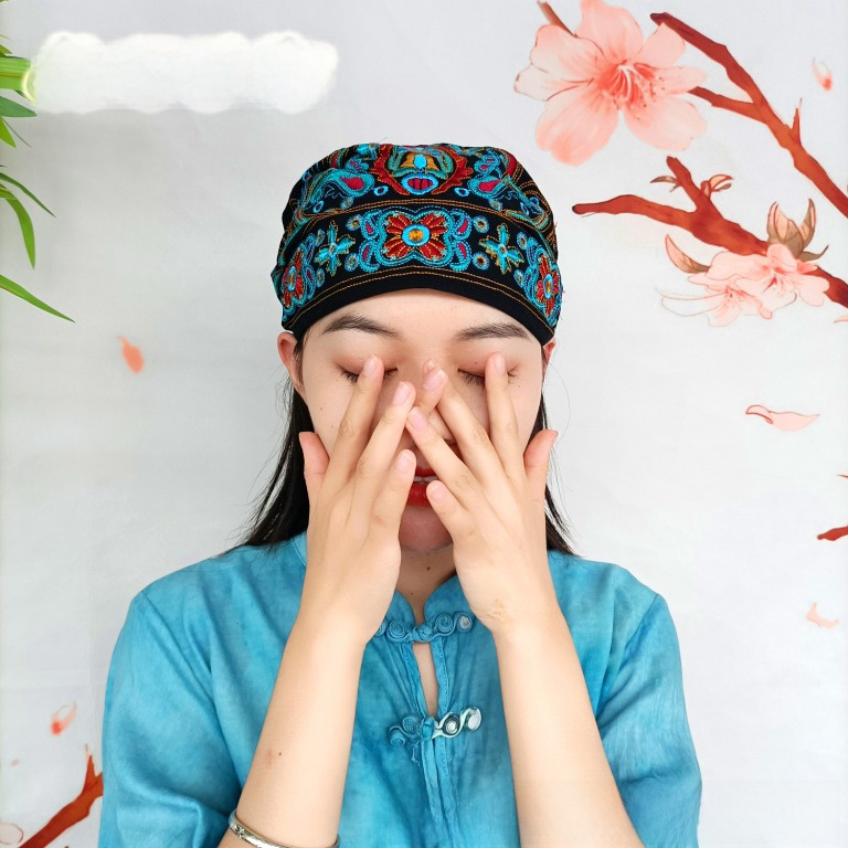 Chapeau haut de forme vide en toile brodée de style ethnique pour femmes, foulard élastique réglable pour voyage et photo_voghion.com