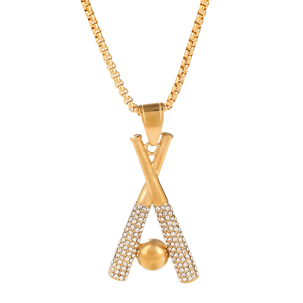 Stainless Steel Baseball Bat Necklace With Pendants For Men_voghion.com