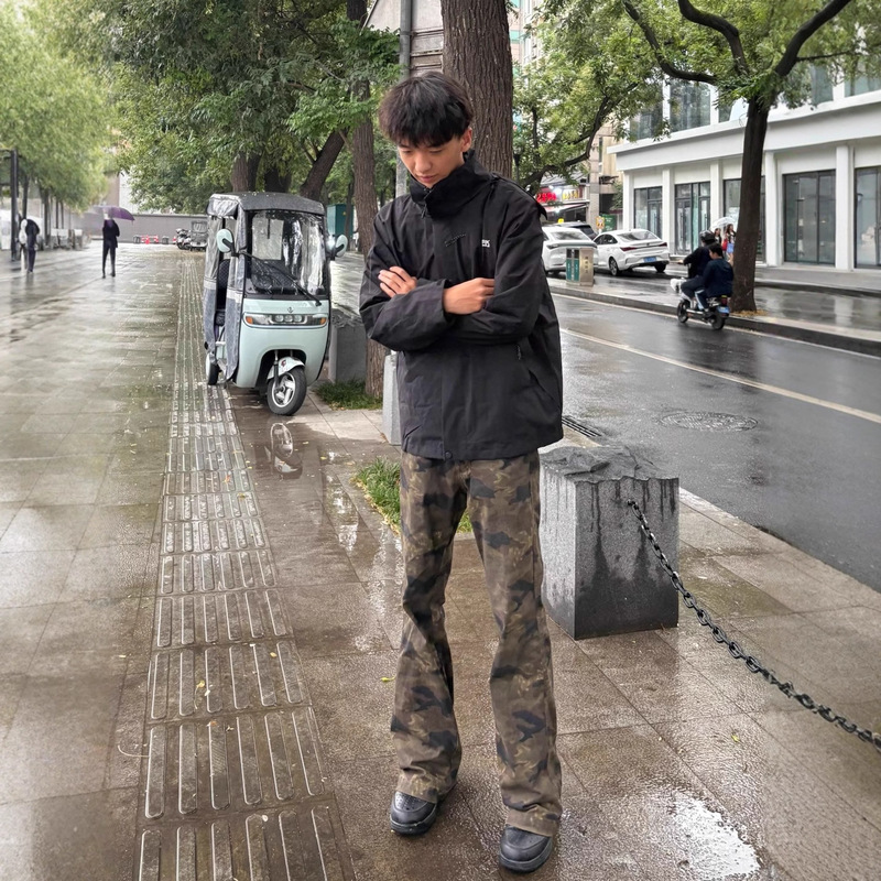 American High Street Camouflage Jeans Men's Autum Trendy Brand Vibe Work Pants Narrow Version Slim Slimming Look Bootcut Pants