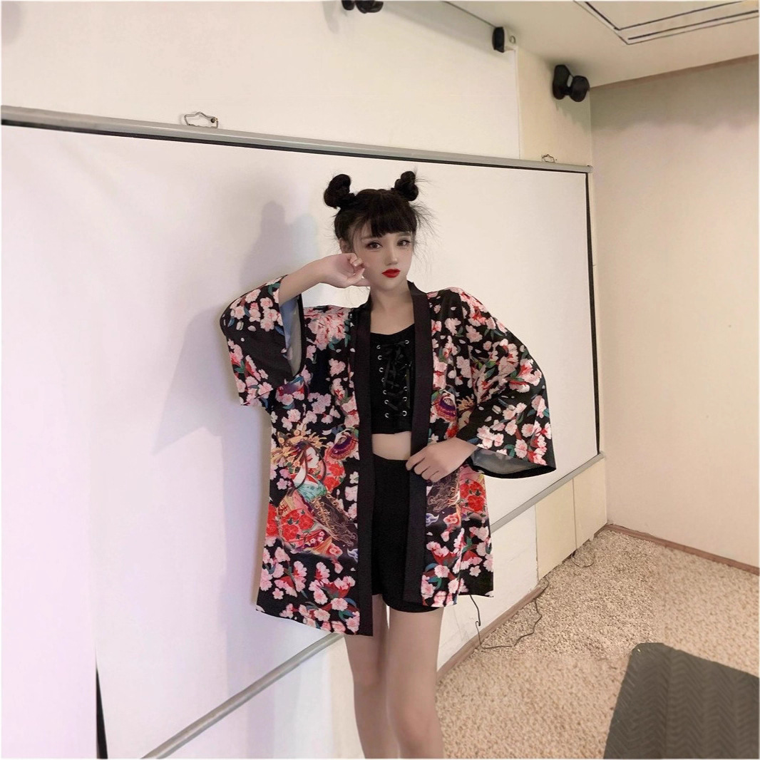 中国风文艺美女印花街头宽松旅游防晒衣情侣改良和风开衫薄外套