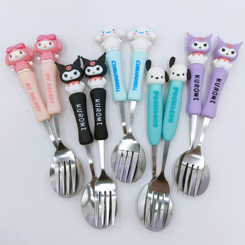 Cartoon Cutlery Set, Two-Piece Set, Stainless Steel Spoon and Fork, Student Independent Cutlery Set with Storage Box