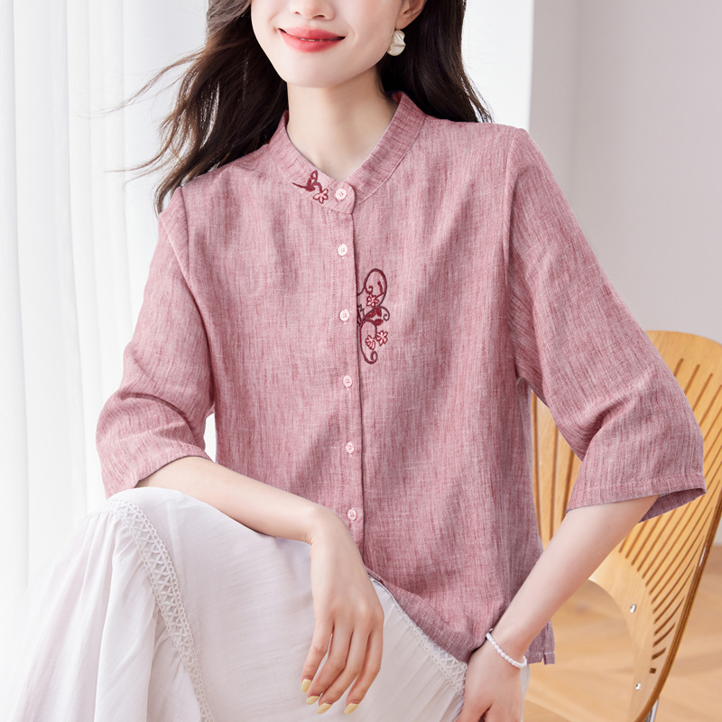 2026 New Summer Fashion Loose-Fitting Three-Quarter Sleeve Cotton and Linen Shirt for Women, High-End Casual Linen Blouse for Women 2026 New Summer Fashion Loose-Fitting Three-Quarter Sleeve Cotton and Linen Shirt for Women, High-End Casual Linen Blouse for Women