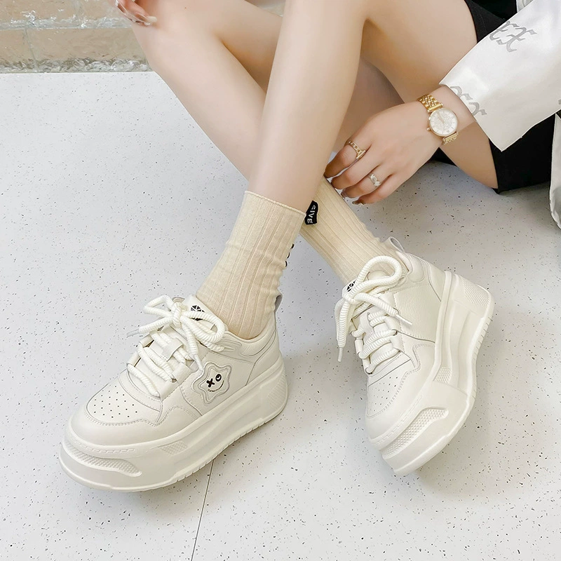 Sneakers, high universal footwear for leisure platform, trend of season, genuine leather