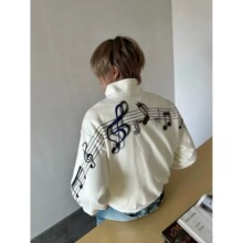 OV原创中性风摇滚音符刺绣短款外套男女秋季宽松立领拉链休闲夹克
