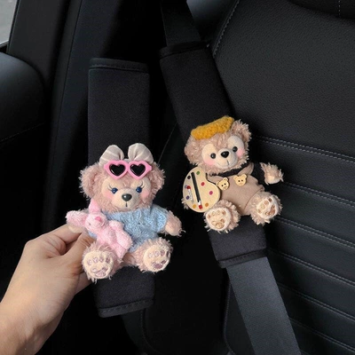 Seat belt shoulder pad | Neck Protector for Girls Car - sweet-pink-bear-blue-sweet-painting-pants-black-protector-2-pieces