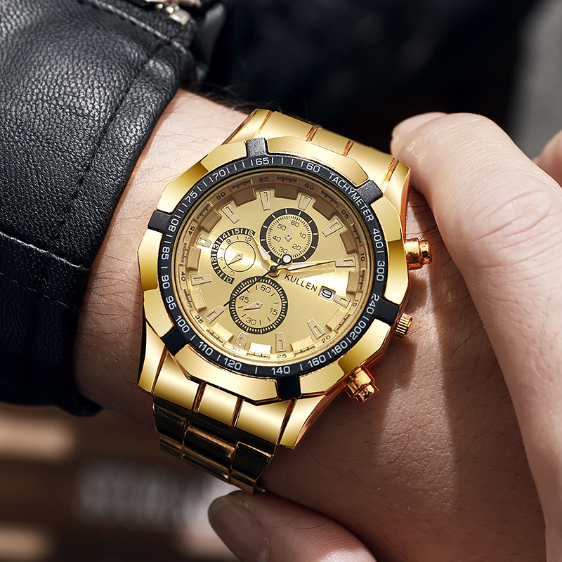 2025 New Large Dial Men's Calendar Steel Band Watch Men's Trendy Business Style Quartz Watch Men's High-End