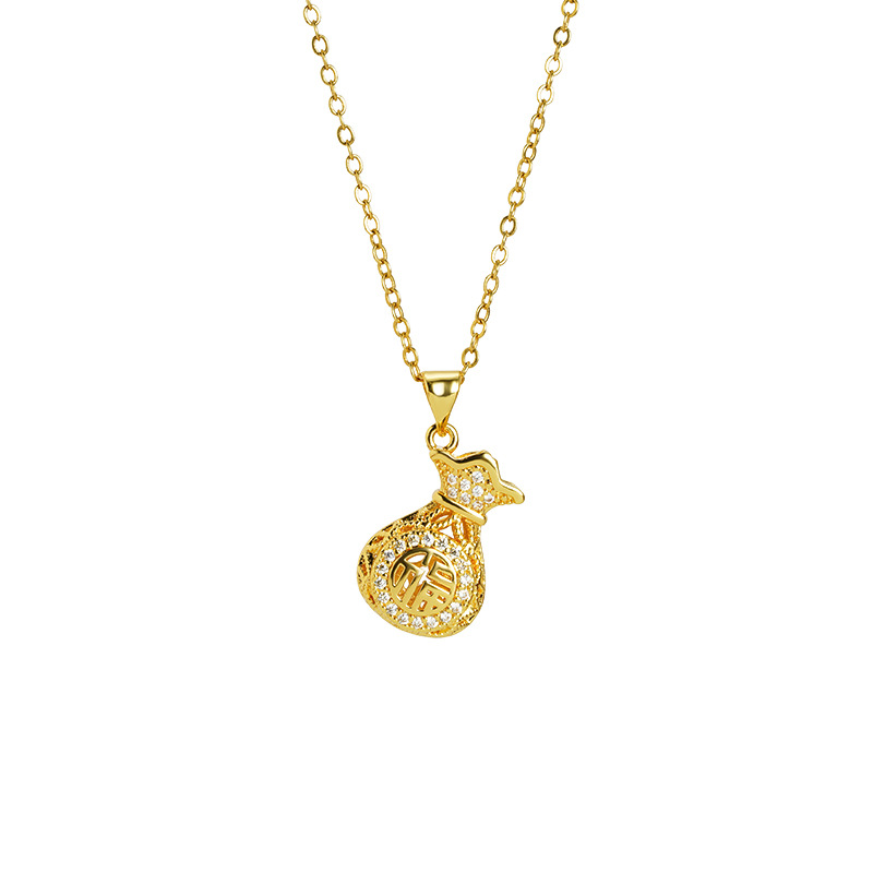 Nuevos colgantes de oro antiguos Fasha retro bolsas de dinero con diamantes huecos colgantes de bolsas de bendición para niños no se desvanecen accesorios al por mayor