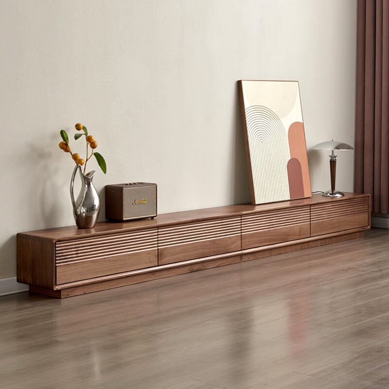 Tv Cabinet Floor-Standing 2024 North American Black Walnut Solid Wood Living Room Small Apartment Solid Wood Floor-Standing Tv Cabinet Floor Cabinet
