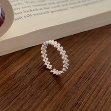 多层圆珠素圈开口指环S925纯银小众个性极简搭配韩系ins冷淡风女