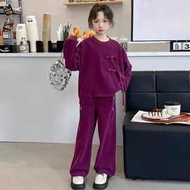 女童套装春秋2025新款洋气中式盘扣复古卫衣中大童民族风两件套棉
