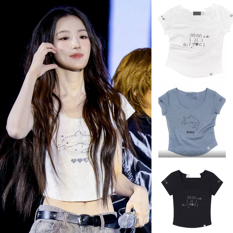 In-Stock Ye Shuhua Same Style Korean Niche Designer Trendy Brand Rhinestone Cute Bunny Short-Sleeve T-Shirt for Women In-Stock Ye Shuhua Same Style Korean Niche Designer Trendy Brand Rhinestone Cute Bunny Short-Sleeve T-Shirt for Women