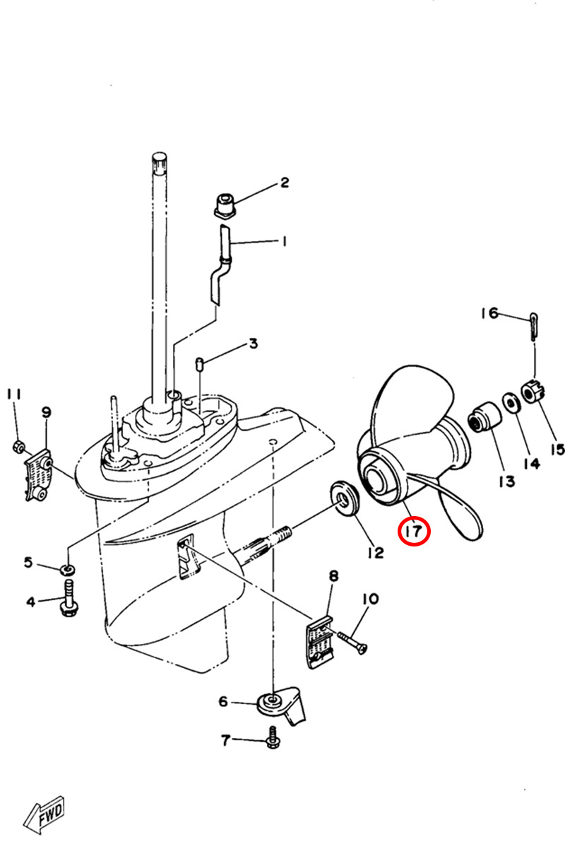 17)翟墨DEMONS舷外机船外挂橡皮艇冲锋舟螺旋桨总成664-45945-00