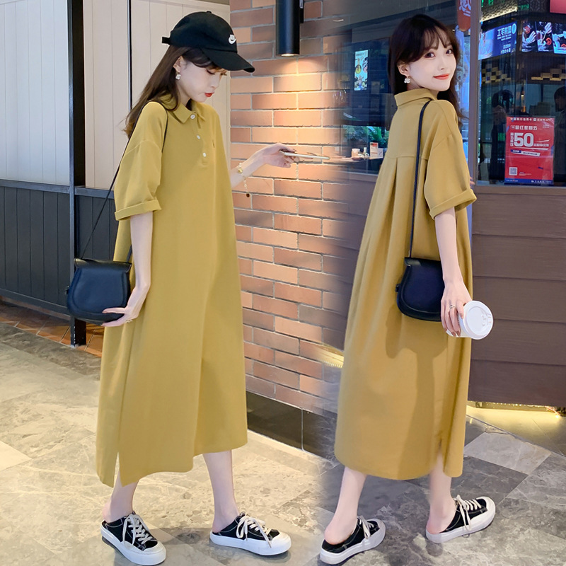 Plus Size T-Shirt Maternity Dress Loose Type Solid Color Mid-Length Skirt Sweet Lady