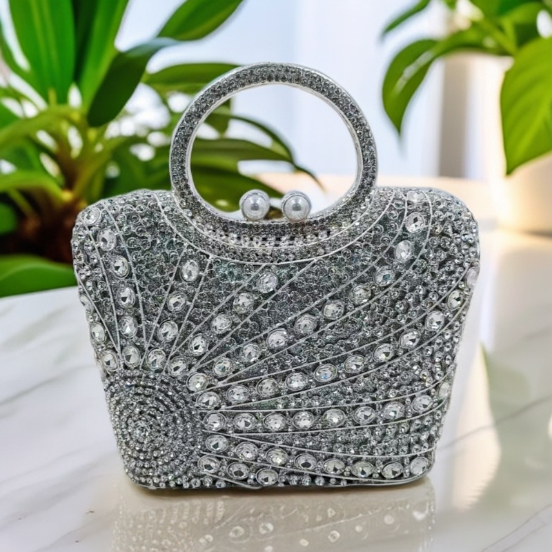 Túi clutch nữ đính đá dạ hội dáng đứng đeo chéo xách tay phong cách châu Âu — bạc, Bạc AB, màu vàng, Champagne màu